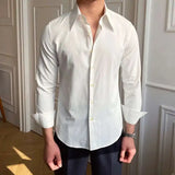 Riolio Spring Leisure British Business Shirt Design British Men Cuba Collar Slim Solid White Shirt Camisa Social Masculina Men Shirt