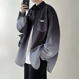 Riolio Men's shirt Gradient Plicated Long Sleeve Shirts Loose Korean Shirt Fashion Casual Oversize Shirt Coat High Quality Clothing