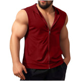 Riolio  Mens Workout Hooded Tank Tops Zip Up Sleeveless Gym Shirts Muscle T Shirt Summer Bodybuilding Vest Solid Color Hoodies T Shirt