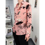 Riolio  Printed Long-sleeved Shirt Men Korean Style Nightclub Personalized Button Cardigan