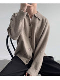 Riolio New Korean Fashion Men Cardigan Jacket Light Luxury Knitted Polo Neck Long Sleeve Sweater Coat Casual Retro Solid Color Knitwear