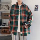 Riolio Harajuku Long Sleeve Plaid Shirts Men Big Size M-5XL Autumn Chic Loose Vintage High Street All-match Gentleman Camisa