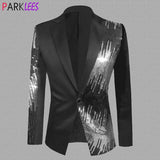 Riolio Black Sequin Patchwork Suit Jacket Men Brand New Slim Fit One Button Tuxedo Blazers Mens Wedding Party Dinner Costume Homme