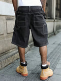 Riolio  Men's Summer Black-Grey Loose Baggy Denim Shorts