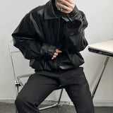 Riolio  Mens Autumn And Winter Retro Leather Casual Loose Short Leather Jacket Men'S Handsome And Elegant British Jacket Tops