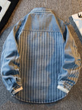 Riolio American Striped Spliced Denim Jacket Men 2025 Autumn Trendy Handsome Men Women Casual Loose Work Shirt Jacket Aesthetic Chic