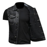 Riolio High-end Heavy Motorcycle Retro Fashion Handsome with Trend Black Gradient Male Denim Vest Sleeveless Vest  S-6XL