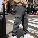 Riolio  Men's Textured Cargo Pants Elastic Waist Drawstring Joggers with Pockets Casual Trousers