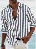 Riolio  Men's Long Sleeve Striped Button Down Shirt New Fashion Casual Turn Down Collar Top