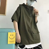 Riolio  Trendy Summer Half-sleeve Hooded T-shirt For Men Loose-fit Versatile Student Turtle Neck Bodycon Tee Hong Kong Style