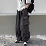 Riolio 2024 Spring Autumn Men Baggy Jeans Men Wide Leg Pants Big Pockets Elastic Waist Streetwear Trousers Male Loose Denim Pants