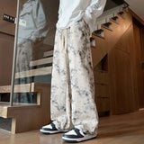 Riolio  Corduroy Tie-dye Irregular Pants for Men American Loose Casual Sports Wide-leg Trousers