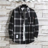 Riolio  Plaid Male Top with Pocket Long Sleeve Men's Shirt and Blouse Designer Slim Fit Casual Cheap Brand Button Fashion