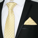 Riolio  Newest Tie Set 8CM Mens Necktie Handkerchief Neck Ties Sets For Man Yellow Color Plaids Stripes Jacquard Cravat Business Party