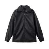 Riolio  Black PU Leather Oversized Coats Collar Zip-Up Men's Jacket Korean Style Faux Leather Casual Bomber Biker Jacket