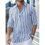 Riolio  Men's Long Sleeve Striped Button Down Shirt New Fashion Casual Turn Down Collar Top