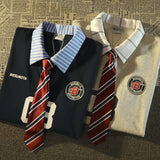 Riolio  American Sle  Tie Fake Two-Piece ort Sve T-irt Women Summer New Loose College Sle f Sve Top Cotton Printed