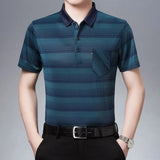 Riolio  New Summer Men's Short Sleeved T-shirt Ice Silk Middle Aged Lapel Polo Shirt