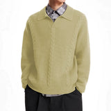 Riolio New American Retro Men Polo Sweater Luxury Trendy Jacquarded V Neck Knit Solid Color Pullover Leisure Loose Long Sleeve Knitwear