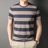 Riolio  100% Cotton High Quality Horizontal Stripes Simple Fashion Men's T-shirt Classic Timeless O Neck Tops Casual Unisex Kid's Tees