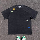 Riolio Wang Studio 240G Versatile Floral ort Sve T-irt for Students ex Simple Design Faionable Sun Protection irt