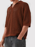 Riolio  Summer Daily Casual Men's Mesh Polo Shirt Vintage Turn-down Collar Hollow Out Tops Men Knitted Short Sleeve Pullover Polos