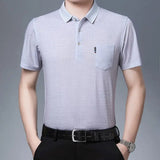Riolio  New Summer Men's Short Sleeved T-shirt Ice Silk Middle Aged Lapel Polo Shirt
