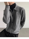 Riolio New Korean Fashion Men Cardigan Jacket Light Luxury Knitted Polo Neck Long Sleeve Sweater Coat Casual Retro Solid Color Knitwear