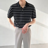 Riolio  Summer Men Clothing Black White Stripes Polo Shirts Korean Male T-shirt Versatile Fashion Casual Lapel Loose Short Sleeves Tops