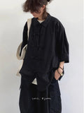 Riolio New Summer New Chinese Style Retro Tang Suit Solid Color Short-sleeved Shirt Men Women Casual Loose Buttoned Chinese Style Shirt