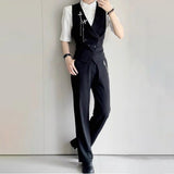 Riolio  Men Irregular Slant Button Vest Streetwear Fashion Youth Outdoor Casual Deconstructed Cropped Sleeveless Dark Punk Layered Gilet