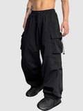 Riolio Loose Fit Cargo Pants for Men Solid Streetwear Tooling Trousers Mid-waist Drawstring Beam Feet Long Pants