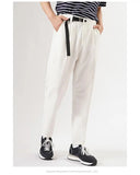 Riolio White Stretch Casual Ankle Pants Silhouette Men's Elegant Suit Pants Summer Korean Straight Loose Men's Smart Casual Trousers