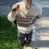 Riolio  Men's Knitted Henry Sweaters Luxury Christmas Penguin Fair Island Long Sleeve Pullover Japanese Vintage Old Money Knitwear M-2XL