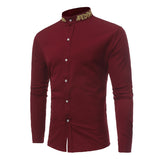 Riolio Men Spring Autumn Shirt Social Henley Dress Shirt Fashion Long Sleeve Formal Embroidery Tops Clothing Casual camisa masculina