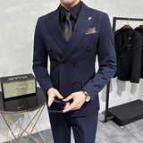 Riolio  Men's Slim Fit Three Piece Suit Double Row Buttons Fashionable Maturity Style Korean Version Wedding Groomsmen Western Coat