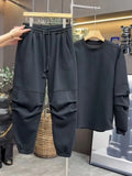 Riolio Streetwear Sportswear Plush Thickened Sweatshirt Trousers Two-piece Set Unisex Versatile Loose Solid Color Casual Sports Suit