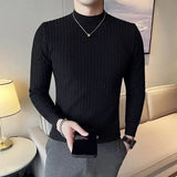 Riolio  Men Light Luxury Textured Ribbed Knit Sweater Slim Fit Mock Neck Long Sleeve Pullover Casual Business Layer Knitted Tops M-3XL