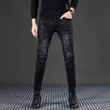 Riolio  Autumn and Spring New Fashion Trend Black Embroidery Retro Straight Leg Jeans Men's Casual Sports High Quality Elastic Jeans