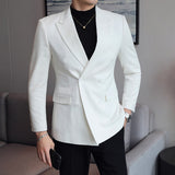 Riolio Luxury High-end Brand Solid Color Plaid Stripe Men's Casual Business Blazer Groom Wedding Dress Party Show Host Suit Jacket Coat