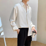 Riolio  New England Men's Shirt Advanced Luxury Silky Drape Shirt Long Sleeve Solid Color Hidden Button Loose Casual Inner Shirt