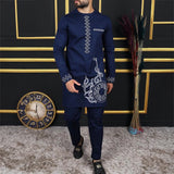 Riolio Summer African Men's Traditional Elegant Suits Outfit Dashiki 2Pcs Shirt & Pants Full Set Designer Clothes Abaya Brand Costume