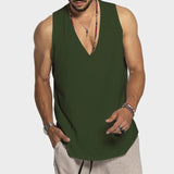 Riolio  Summer Casual Loose V Neck Tank Tops Mens Sport Camisole Fashion Solid Straps Sleeveless Basic Tops Vest Men Oversize Streetwear