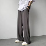 Riolio Summer Texture Straight Pants For Men Korean Fashion Baggy Wide-leg Trousers Casual Drape Pleated Striped Y2K Pantalones Hombre