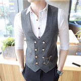 Riolio Men's Double Breasted Vest Spring New Slim Sleeveless Formal Suit Vest Gray Black Fashion Men's Business Casual Suit Vest