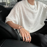 White O-neck Pleated Stripe T-shirt for Men Vintage Large Size Breathable Soft Short Sleeved T-shirt Summer Loose Casual Tops