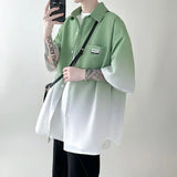 Riolio  New Summer Tie-dyed Gradient Short-sleeved Shirt Men Loose Trendy Casual Five-part Cardigan