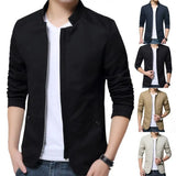 Casual Men Blazer Spring Autumn Stylish Business Casual Jacket Solid Color Stand Collar Zipper Pockets Thin Slim Blazer Coat