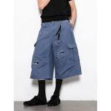 Riolio  Summer Women's Broken Hole Suture Patch Shorts Female High Waist Wide Leg Half Pants Streetwear Unisex Knee Length Trousers
