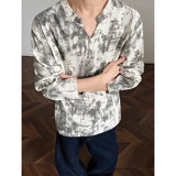 Riolio  Spring Long Sleeved T-shirt Men Fashion Retro Tie Dye T-shirt Men Streetwear Korean Loose V-neck T Shirt Mens Top Large Size